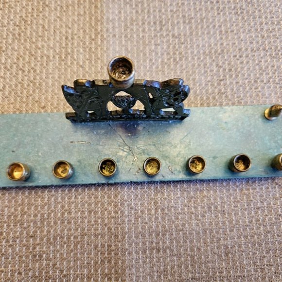 DAYAGI BRASS ENAMEL VINTAGE MENORAH FROM ISRAEL #1372 - Picture 3 of 6